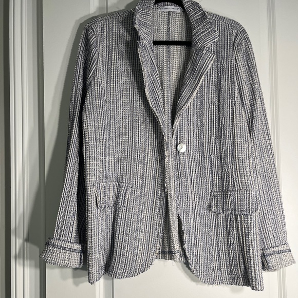 Tempo Paris | Jackets & Coats | Tempo Paris Blue White Metallic Thread ...